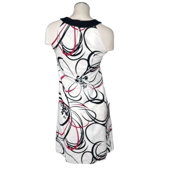 NWT ANN TAYLOR White Red Black Abstract Floral Sleeveless Halter Dress Size 2 - Picture 2 of 16